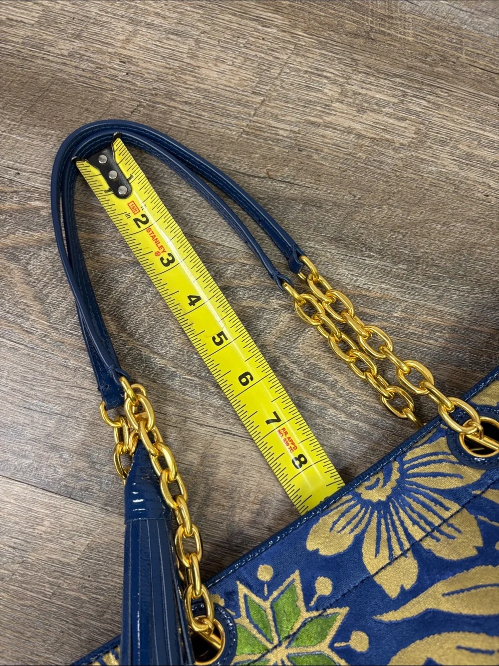 Tory Burch Rare Cosmic Floral Velvet Tote Blue Gold Shoulder Bag NWT